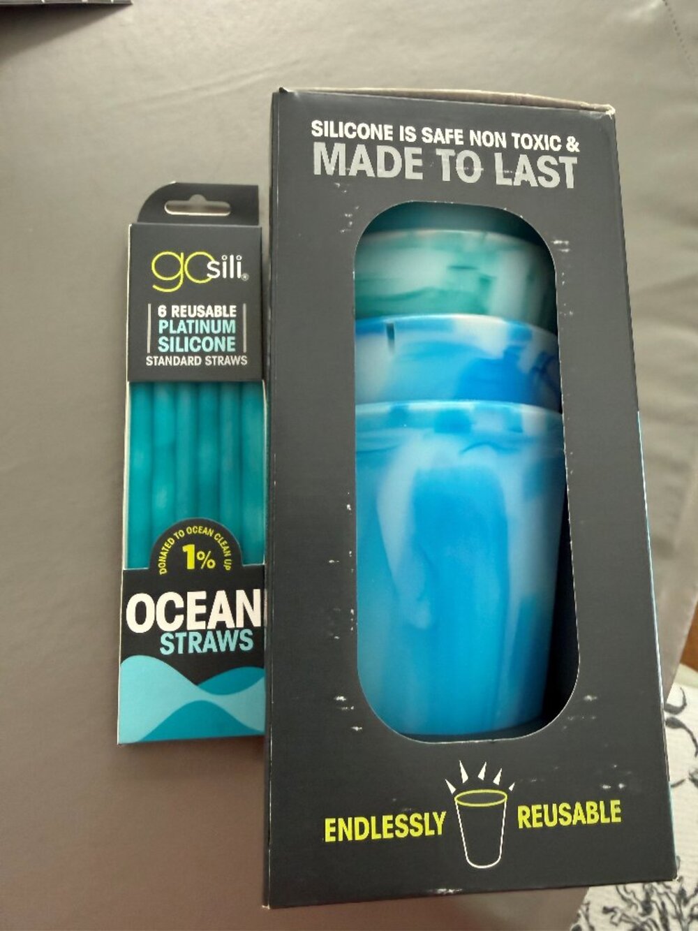 goSili reusable silicone ocean cups and straws bundle